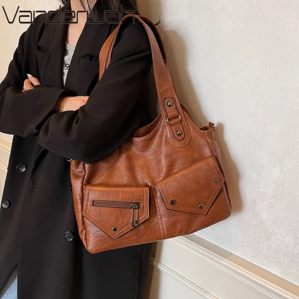 High Quality Shoulder Bags For Women Multi-pocket Design Brown Black Crossbody Bags PU Leather Messenger Commuting Sac A Main