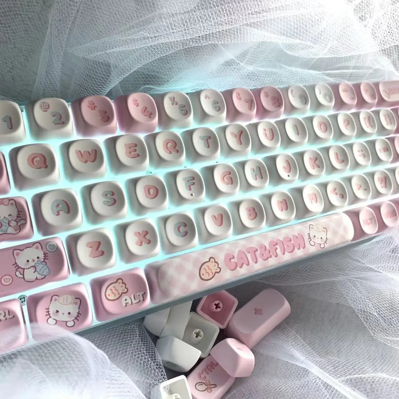 

MOA Profile 139 Keys Cute Cat Theme Key Cap Pink Square PBT Keycaps Thermal Sublimation Mechanical Keyboard Keycaps