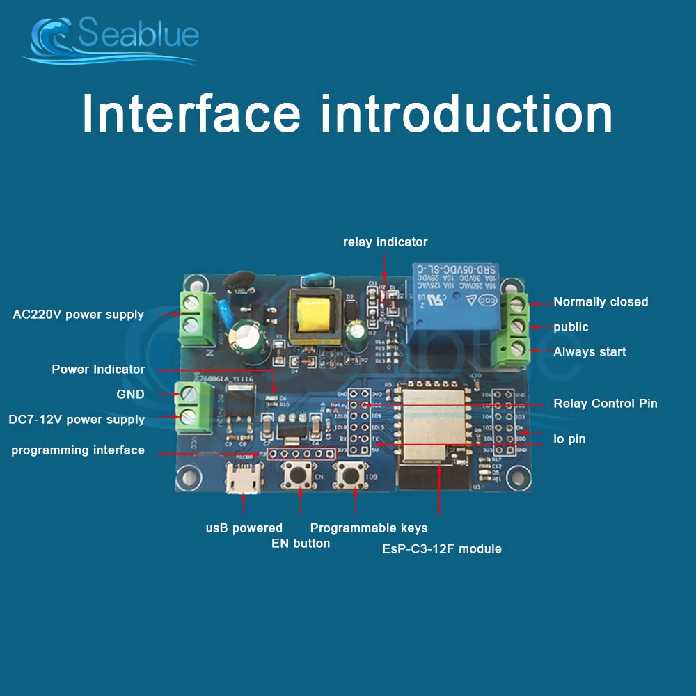 AC 90-250V/DC 7-12V Power Supply WIFI Bluetooth BLE 1 Channel Relay Module ESP32-C3/ESP-C3-12F Development Board