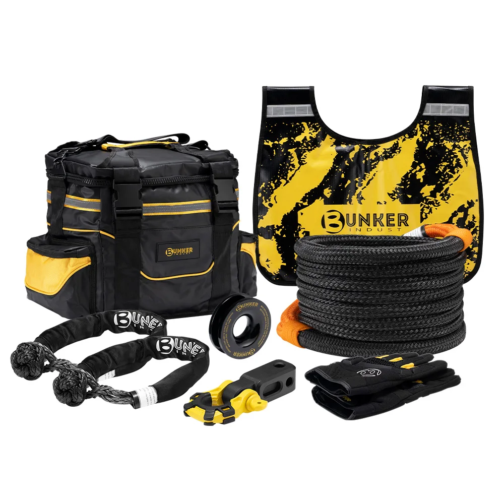 

BUNKER INDUST 8PCS Recovery Kits 4x4 Offroad Tow Strap Traction Rope Synthetic Kinetic Off-road Soft Shackle Hitch Receiver
