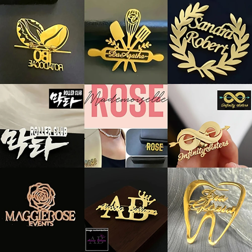 

Custom Lapel Pins Logo Name Photo Personalized Wedding Souvenirs Customized Engraved Stainless Steel Badge Company Logo Brooch