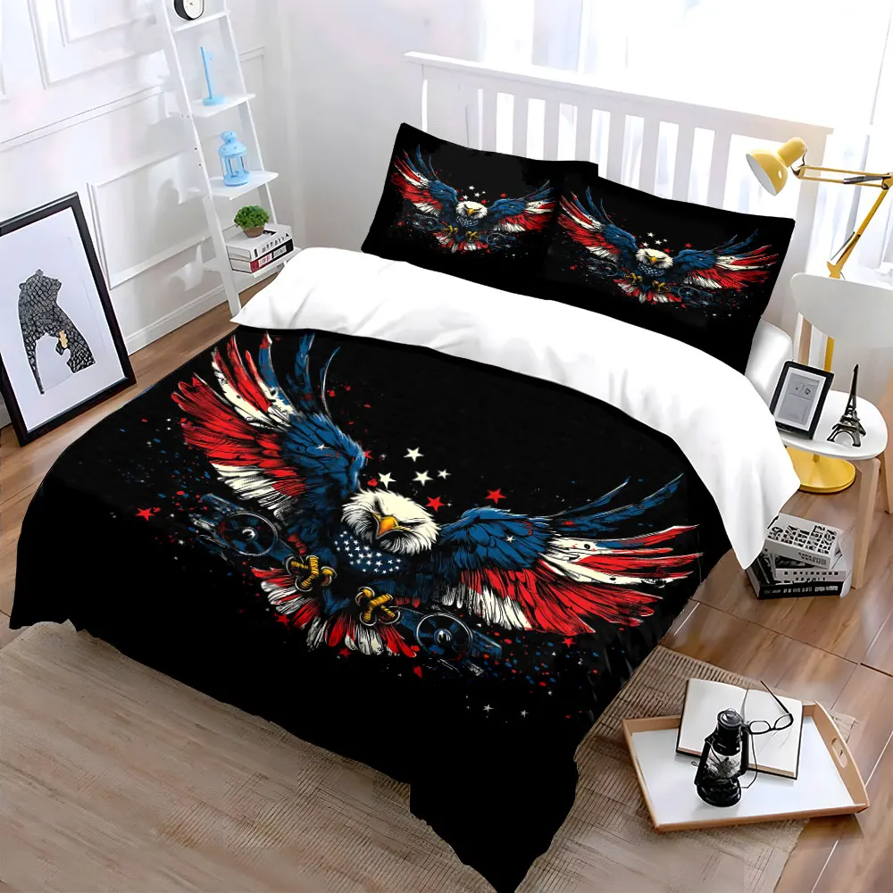 Majestic Eagle with Flag Colors Duvet Cover Set with 3D Printing Design Soft Polyester Bedding Set All-Season Comfort