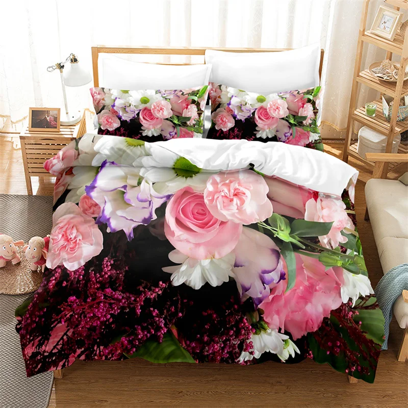 Pink Luxury Rose Bedding Set Duvet Cover High-grade Comforter Bedding Sets Bed Cover Set Flower Queen/King Size Duvet Cover Set