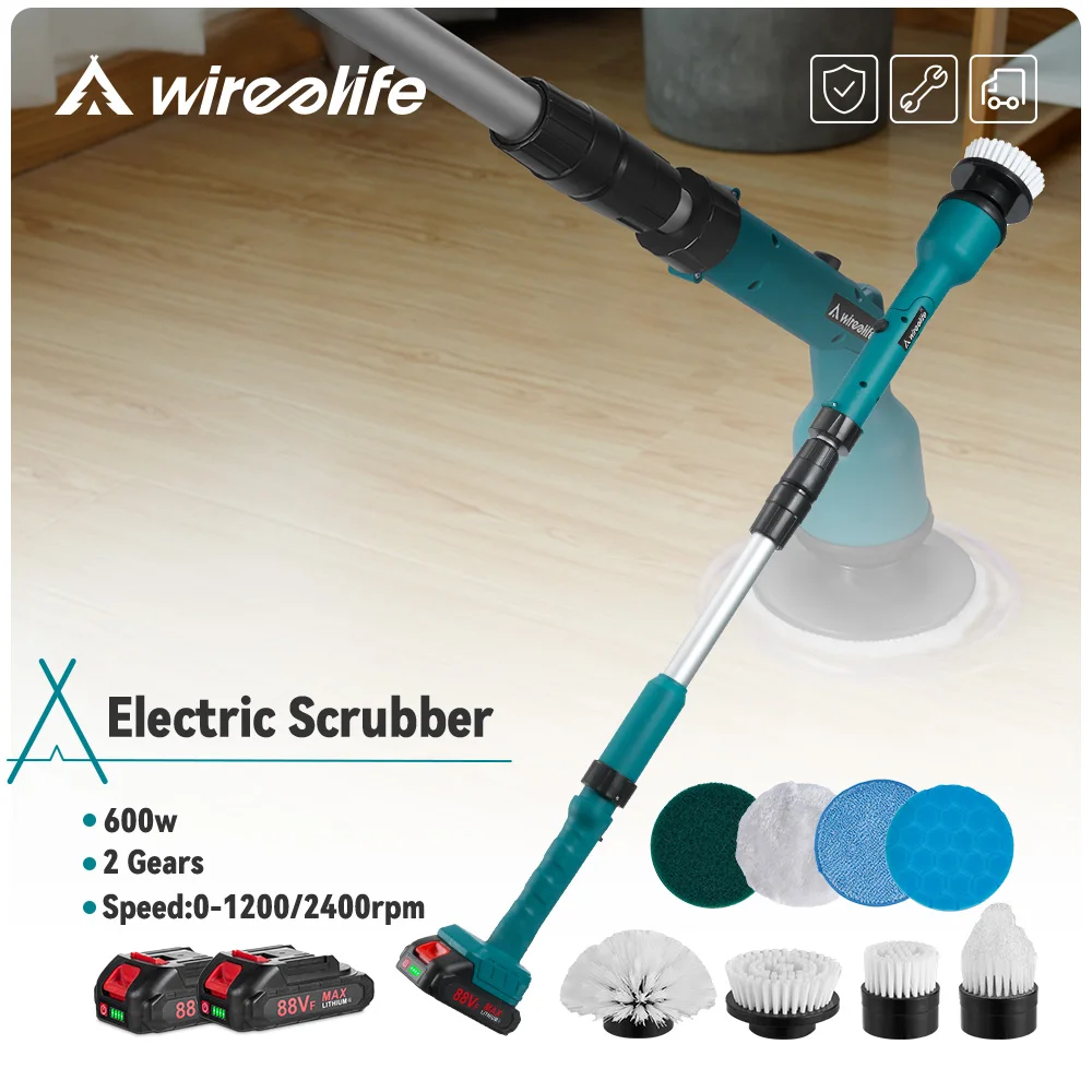 Cordless 8IN1 Electric Spin Scrubber Electric Cleaning Brush Household Extension Handle Cleaning Tool For Makita 18V Battery