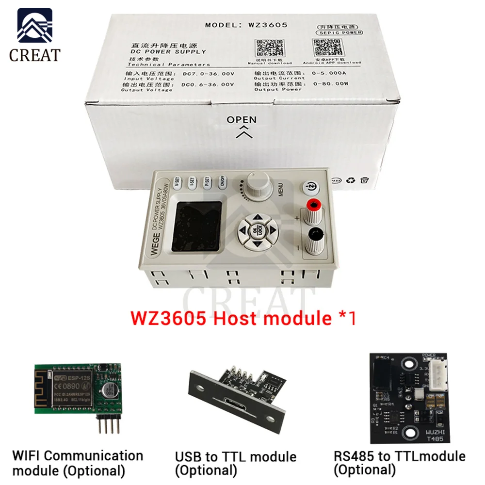 WZ3605-Control Digital ajustable Anti-reflujo, fuente de alimentación CC, módulo de carga Buck-boost, voltaje constante, corriente constante