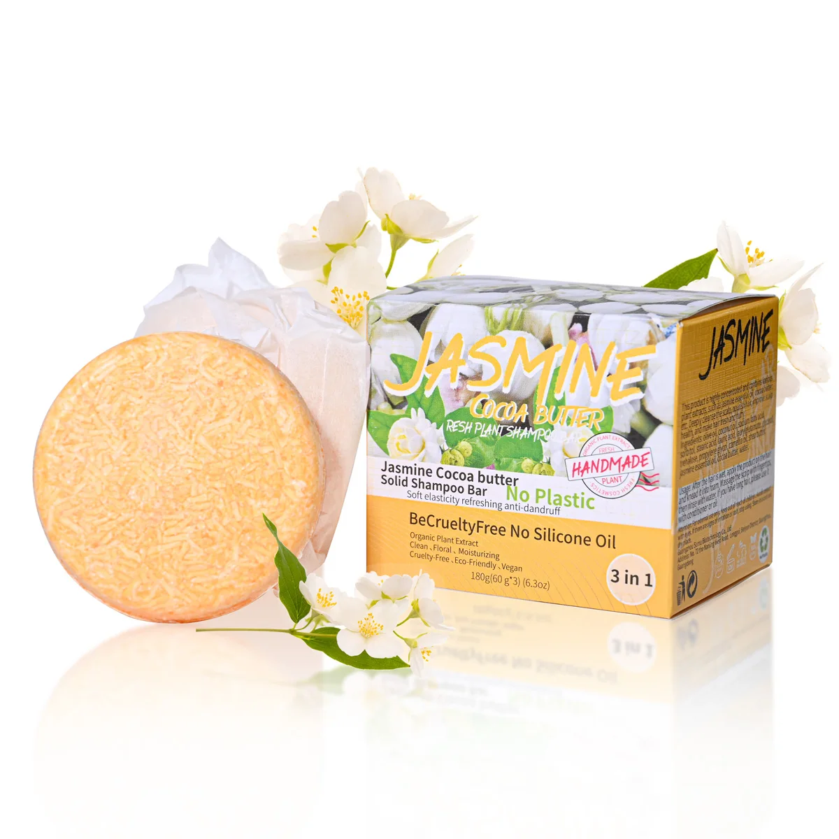 3pcs/box Jasmine Essence Fragrance Shampoo Soap, Vegetable Essential Oil Soap, Ginger Nourishing Deep Cleaning Fragrance Soap