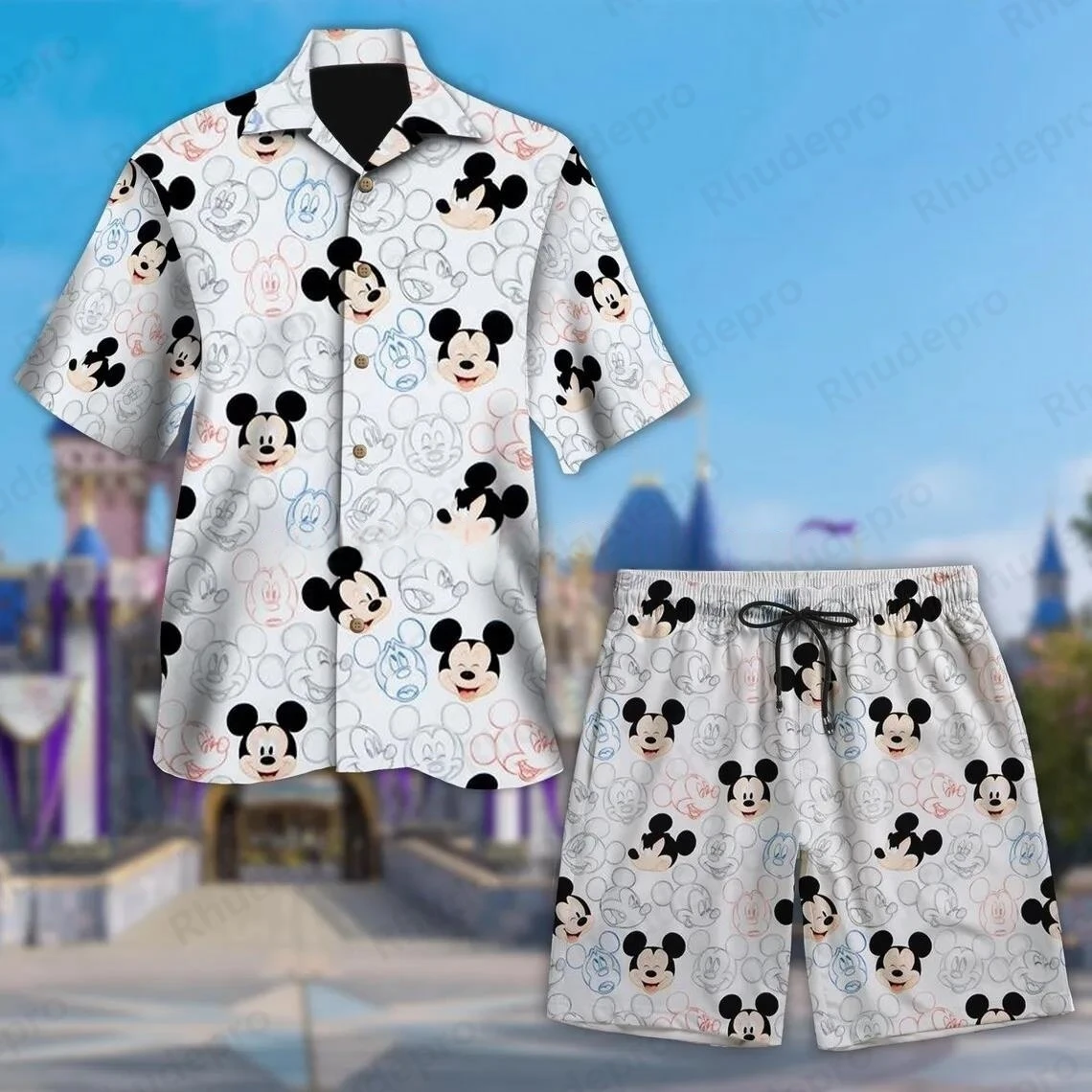 

Disney 2025 New Mickey Mouse Cruise Pirate Hawaiian Shirt Beach Shorts Set Men's Summer Casual Vacation Short Sleeve Shirts Suit