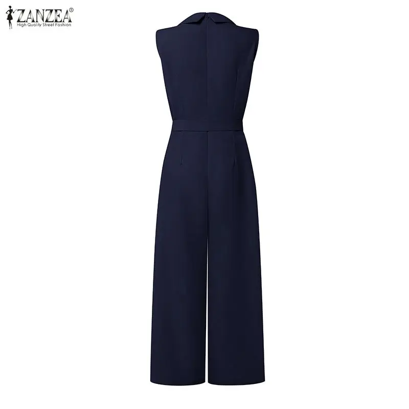 ZANZEA 2026 Sommer-Romper Modische Ärmellose Damen-Jumpsuits Elegante Büro-Overalls mit Weitem Bein und Reverskragen – Detail 13