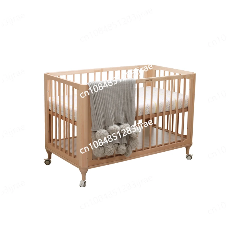 Customized Size and Color Mute Movable Baby Bed Wood Foldable Baby Crib with Foam