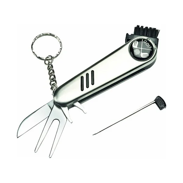 

Golf 6-in-1 Multi Tool Silver Stainless Steel Divot Repairer Cleat Screw Brush Ball Marker Mini Pen Key Ring Multi Tool