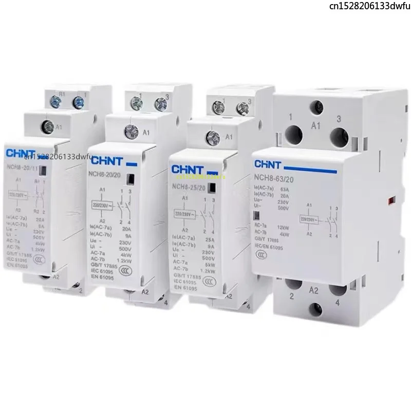 CHINT NCH8 20A 25A 40A 63A 1NO 1NC 2NO 2NC 4NO 2P 4P Din السكك الحديدية المنزلية قواطع التيار المتردد الصغيرة 220V 230V 400V 63/22 63/40 40/22