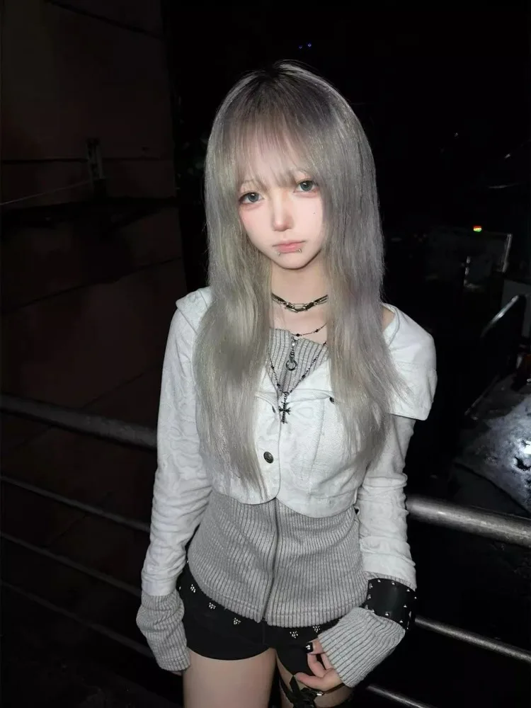 

Осенний винтажный лоскутный толстовка с капюшоном в стиле панк, женский кардиган Y2k, облегающее пальто с длинными рукавами Y2k Harajuku, ретро, толстовки для горячих девушек, новинка