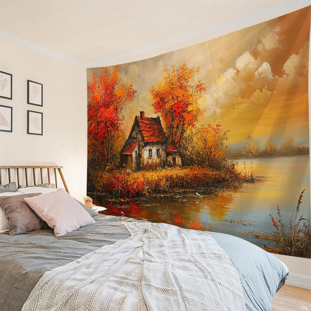 

Forest oil painting tapestry flower landscape aesthetics tapestry wall hanging hippie living room bedroom wall art decoration