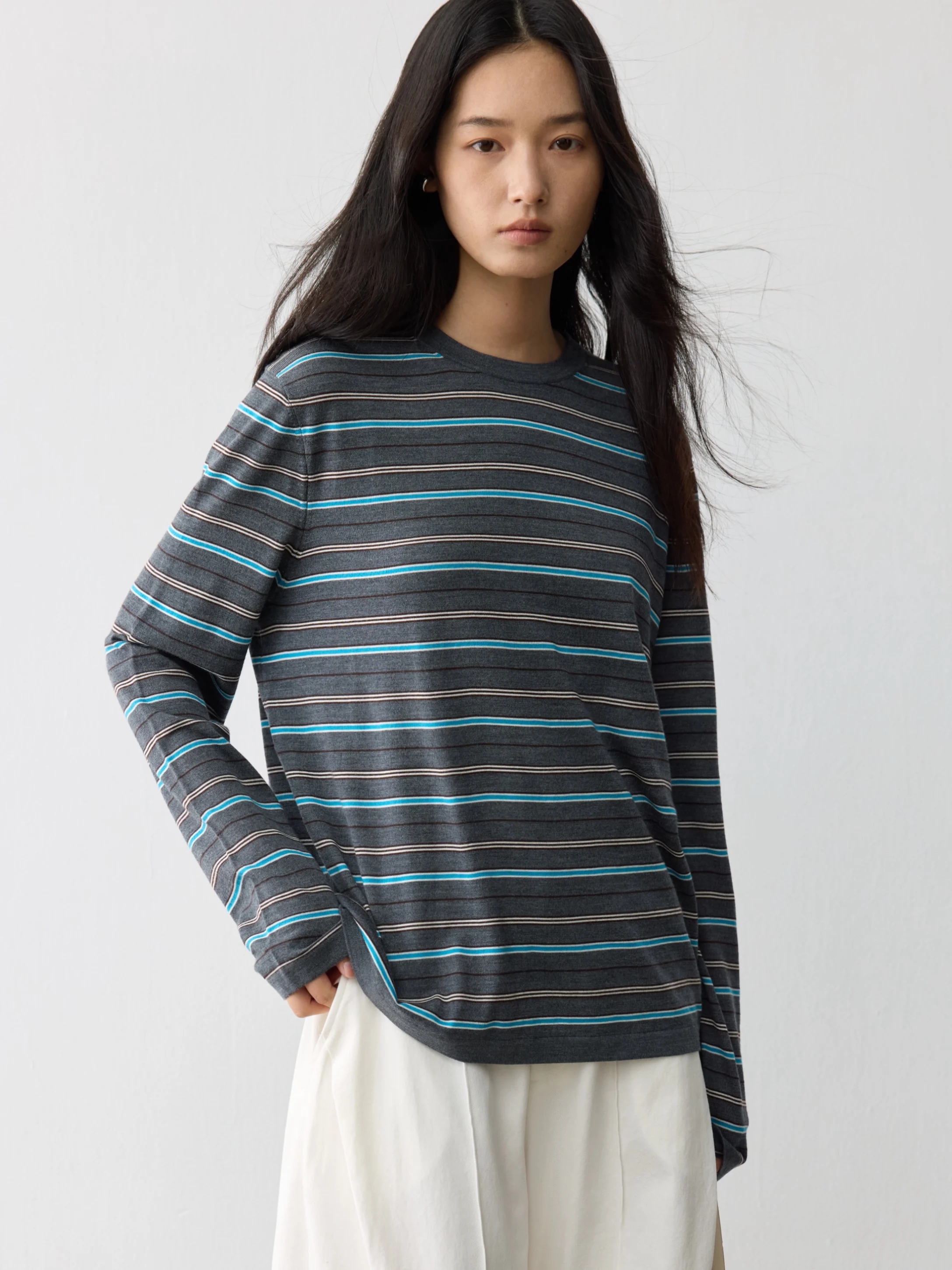 

ZhiHua Ultra Fine 8 игл 55 мкм Золотая шерсть MU Series Ретро легкая свободная цветная полосатая трикотажная футболка женская мода