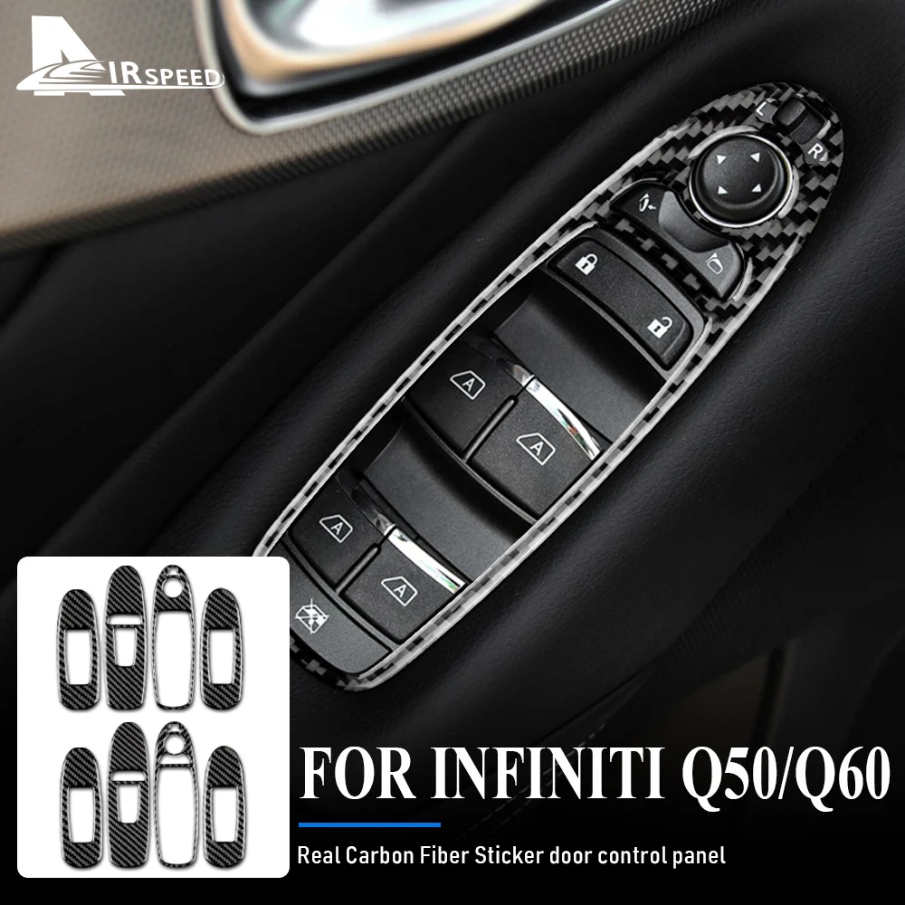 Real Soft Carbon Fiber for Infiniti Q50 Q60 2013 2014 2015 2016 2017 2018 2019 2020 Door Window Lifter Switch Control Sticker