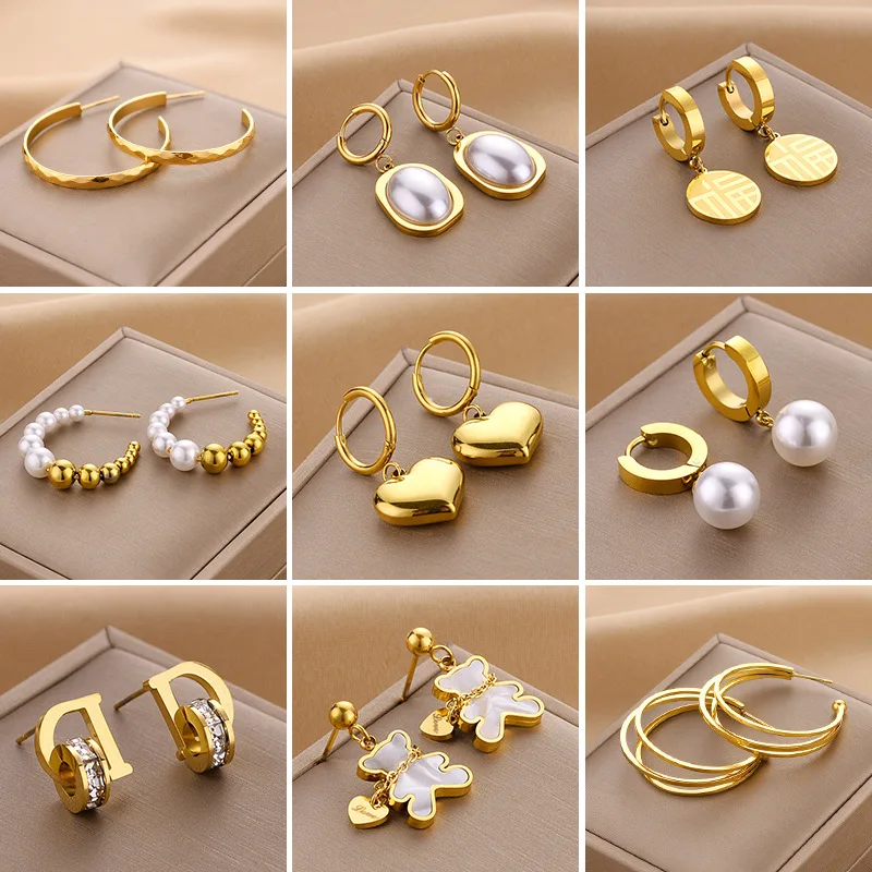 New Stainless Steel Trendy Gold Color Love Heart Pendant Drop Earrings for Women Trend New Gift Party Wedding Fashion Jewelry