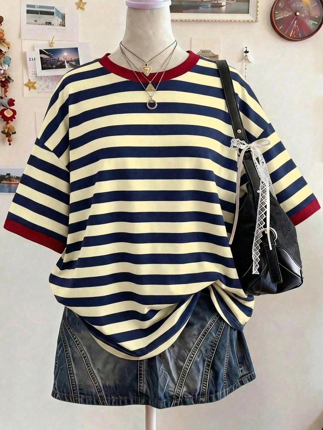Vintage Striped Short Sleeve Tshirt Unisex Men Women Classic Color Block Crew Neck Tee Casual Daily Streetwear Y2k Top Aesthetic