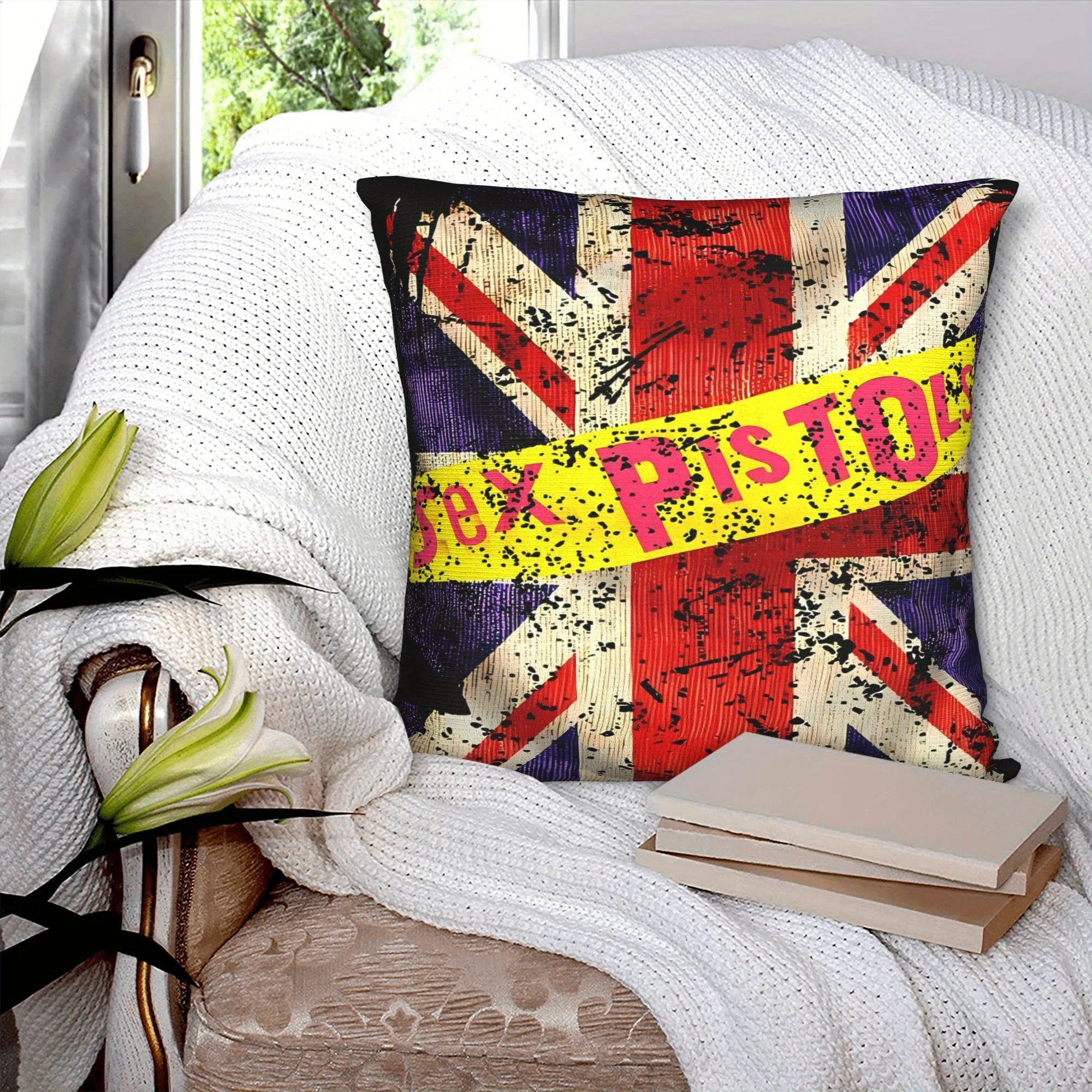 Customize 1pc, British Flag and Rock Band Decorative Pillowcase, Double-Sided Print, Exclusively for Rock Music Fans, Vintage Mu view 4