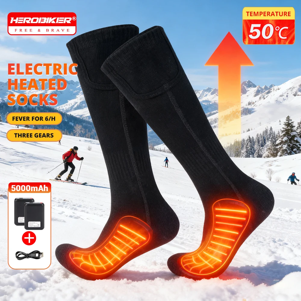 

Лыжные носки с электрическим подогревом для мужчин и женщин, лыжные носки с подогревом, перезаряжаемые, 5000 мАч, с питанием от USB, теплые носки с подогревом