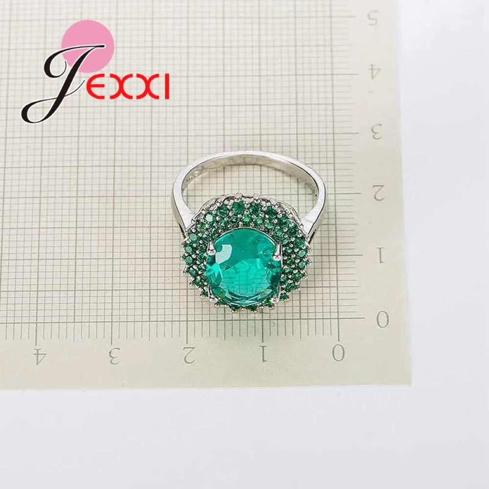 Trendy Wedding 925 Sterling Silver Rings For Brides Green Cubic Zirconia Crystal Bands Style Proposal Ring Women Jewelry