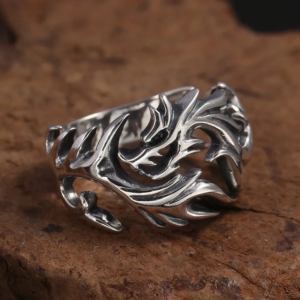 Oriental Style Jewelry Retro Dragon Ring Dragon's Heir Trendy Men's and Women's Index Finger Ring Cast Titanium Steel Dragon Ring Holiday Gift