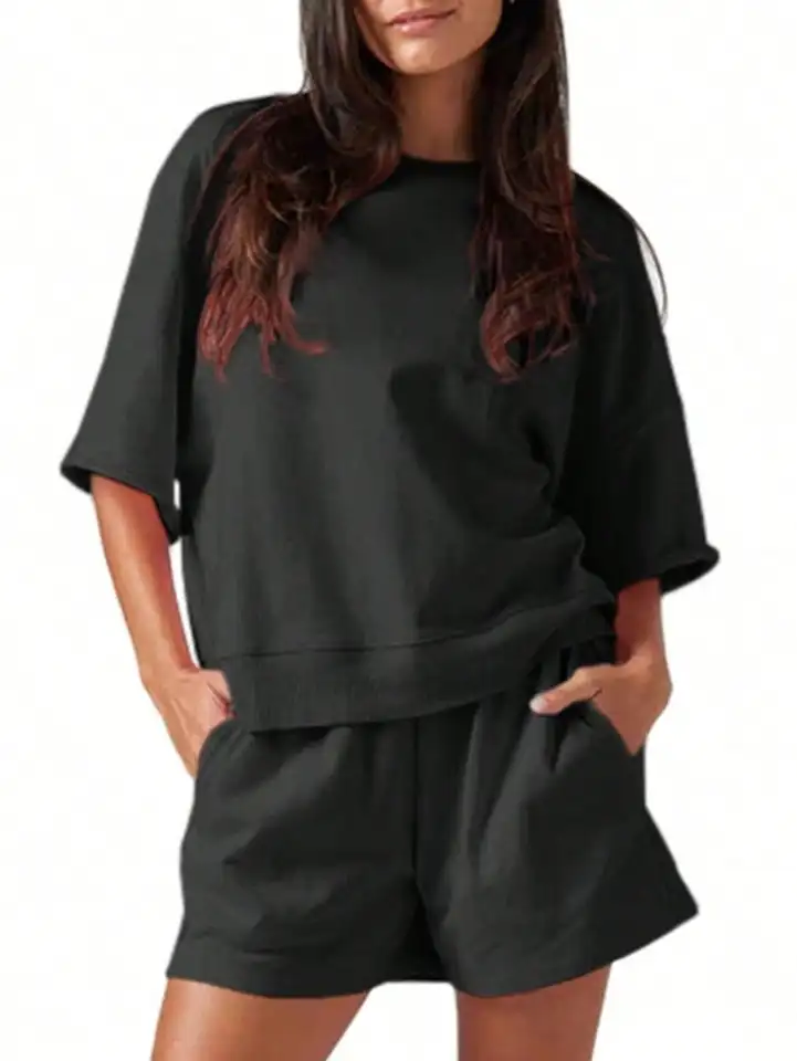 Women's Casual Tracksuit Set High Waist Shorts