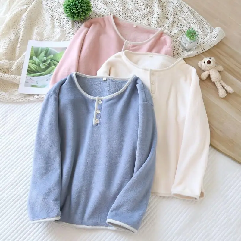 بيجامة نسائية قطعة واحدة ملابس نوم بأكمام طويلة طقم بيجامة للخريف والشتاء مبطن بالصوف المرجاني الصوف الدفء ملابس منزلية