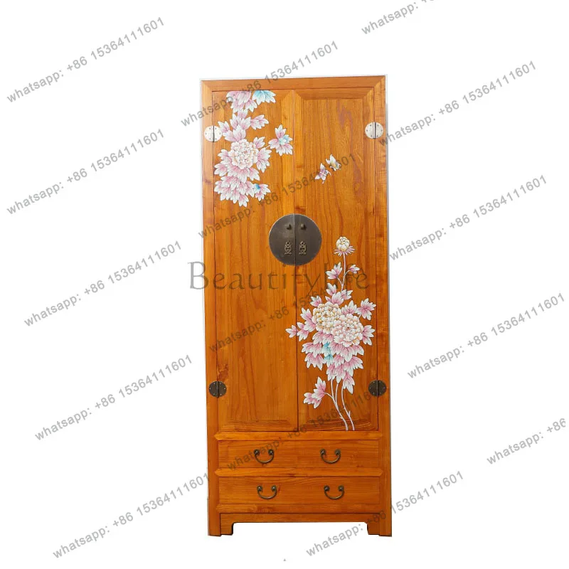 

New Chinese painted solid wood wardrobe household bedroom double door storage cabinet simple large wardrobe