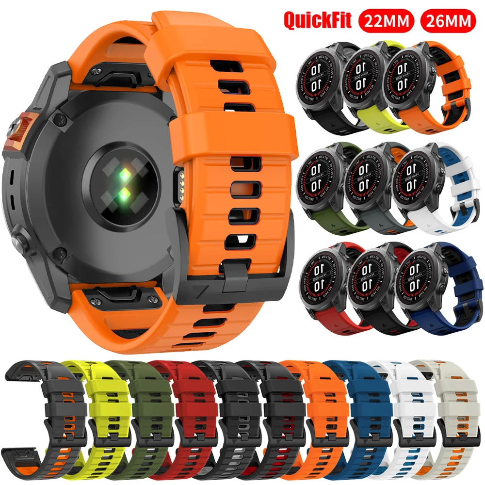 Sport-Silikonarmband für Garmin Fenix 8 Pro E 7 7X/Epix Pro/6 6X/Enduro 3/970 965 Weiches Armband 22/26 mm Quickfit Dual Color Band