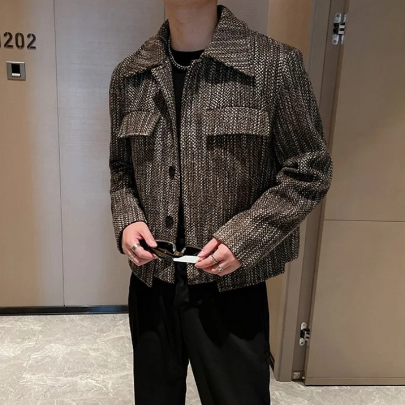 

​ Мужская осенняя модная куртка 2021, свободный вязаный пиджак в стиле Rebellious с лацканами, верхняя одежда премиум-класса для мужчин ​