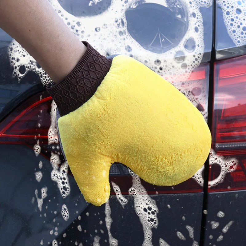 Car Cleaning Gloves Coral Fleece Microfiber Towel Double-Sided Thicked Bear Paw Shape Cleaning Rag Gloves Autos Accesorios