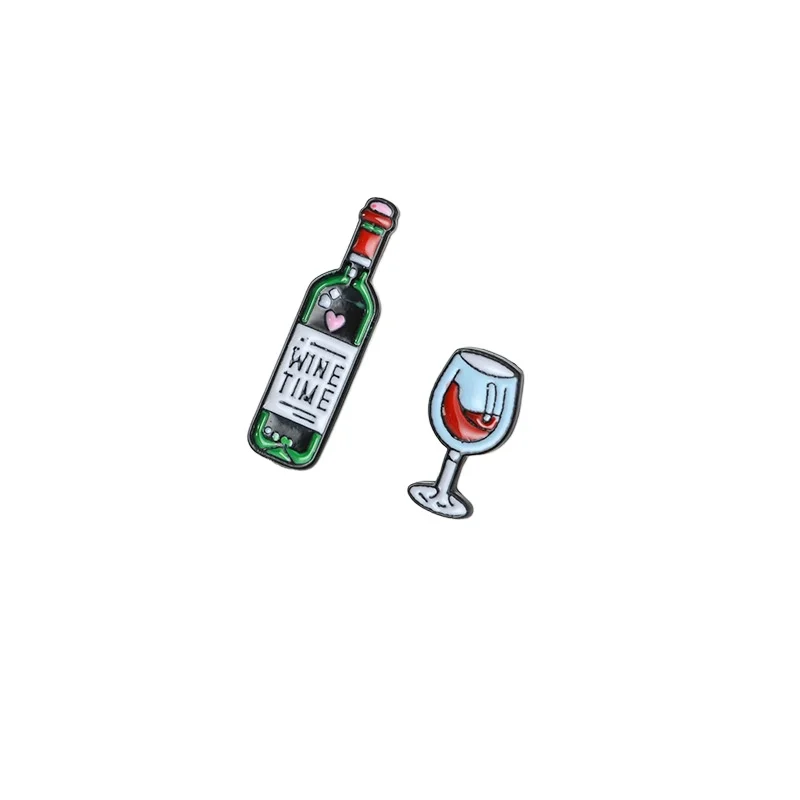 Cartoon wines and wine glasses Brooch Enamel Pin Metal Brooches Lapel Badges Funny  Jewelry Gift