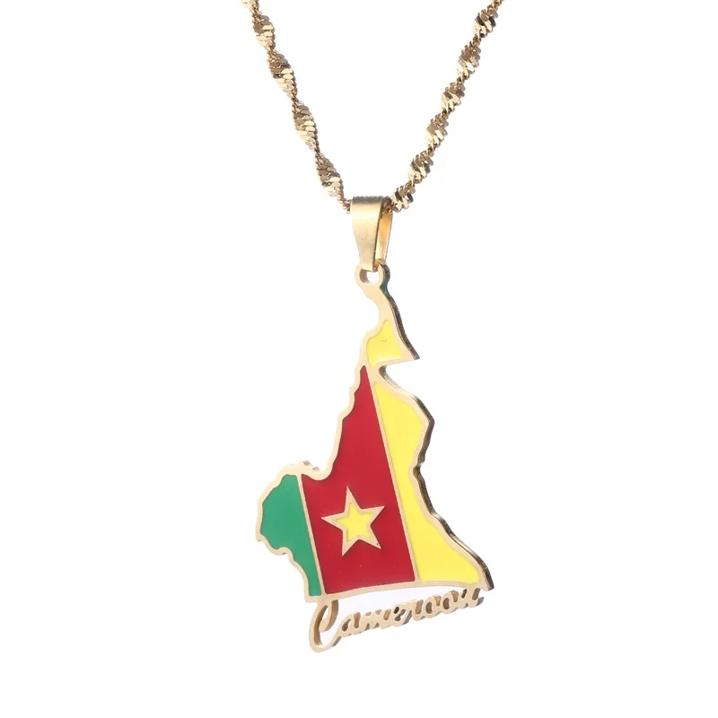 Cameroon Map Flag Pendant Necklaces Men Women Cameroun Country Maps Cameroonians