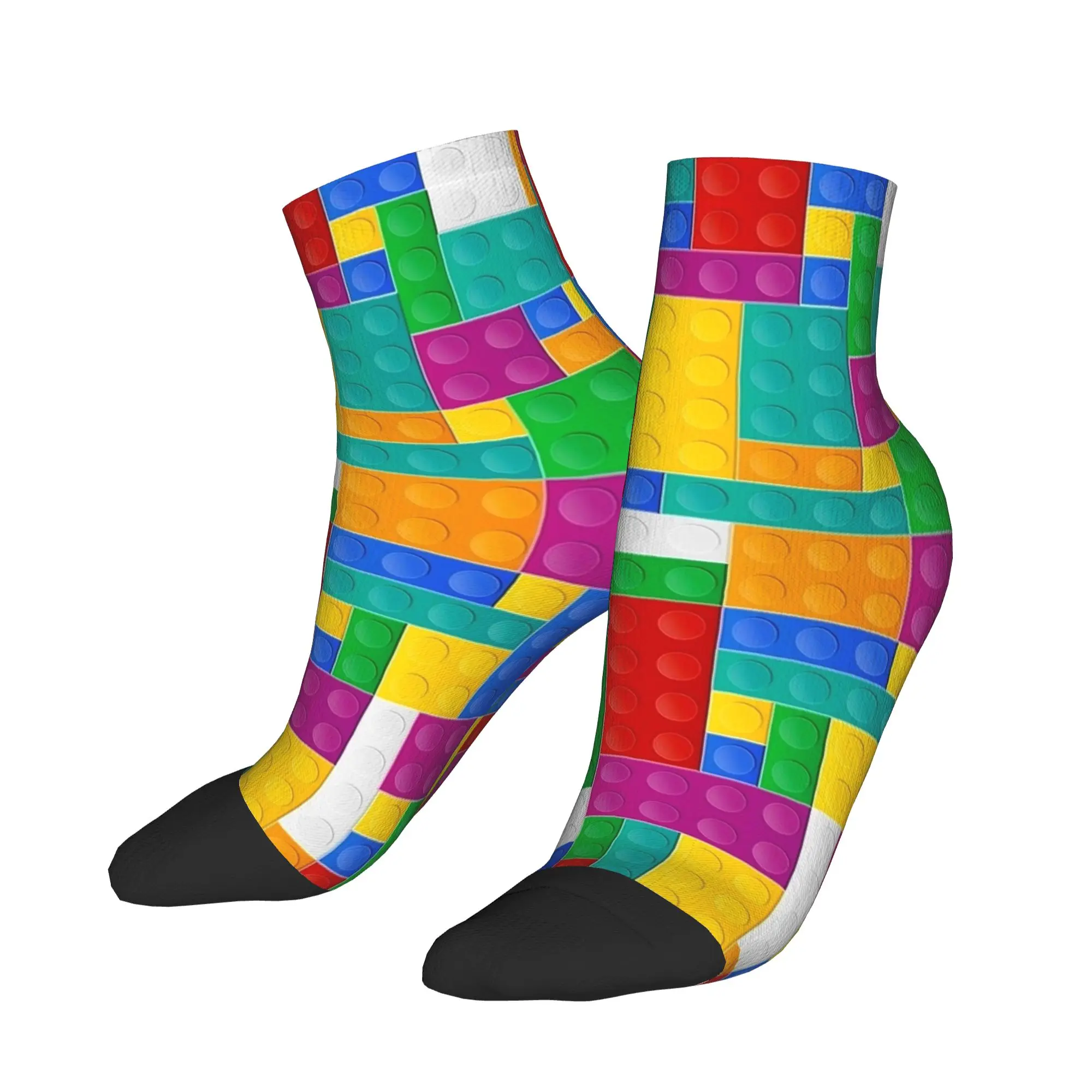 Colorful Building Blocks Print Casual Socks For Men  Funny Quality Ankle Socks Summer Cycling Printed Anti Slip Sock