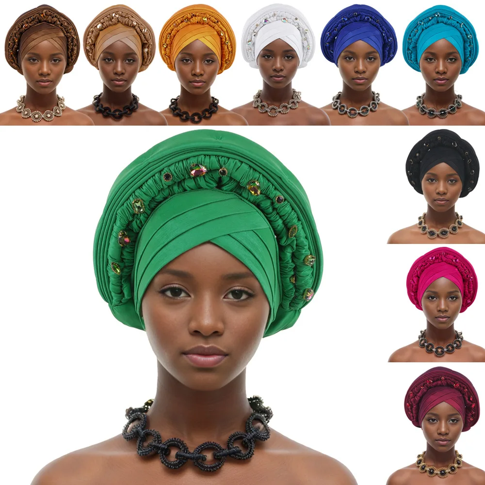 

New Fashion African Women Folding Headwraps Cap Indian Hat Luxury Ethnic Style Headband Nigerian Wedding Party Headwear Bonnet