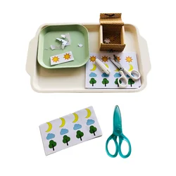 Montessori Practical Life Activity Kids Scissors Job Cutting Paper Game for Children Hand-Eye Coordination Fine Motor Skill