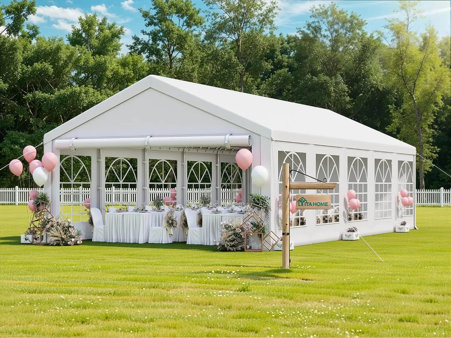 16x32 ft Outdoor Heavy Duty Party Tent Wedding Event Shelters Upgraded Galvanized Canopy with Large White Roof, Removable Sidewa