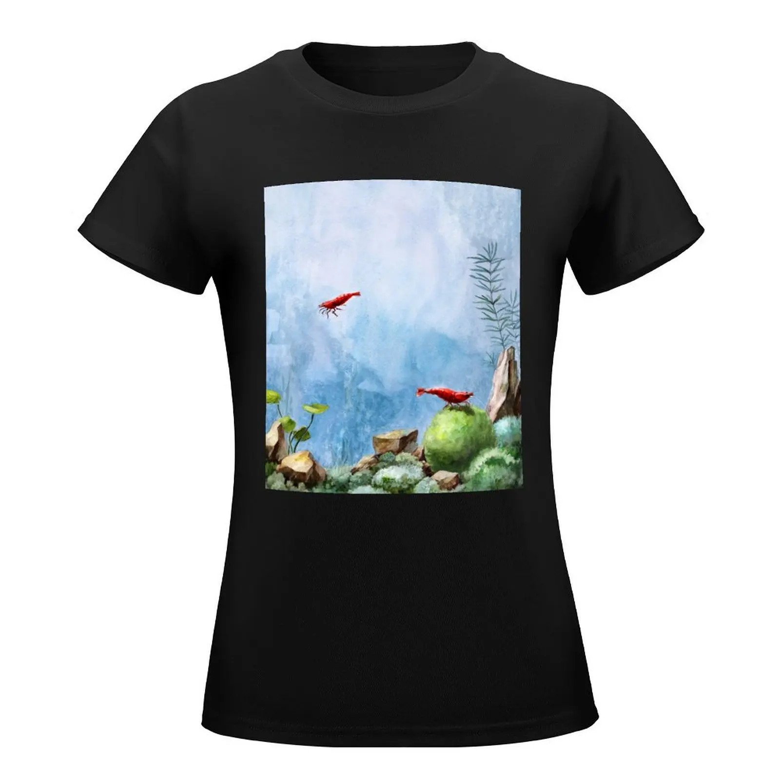 Red cherry shrimp in an aquarium T-Shirt oversized Short sleeve tee cute tops rock and roll t shirts for Women