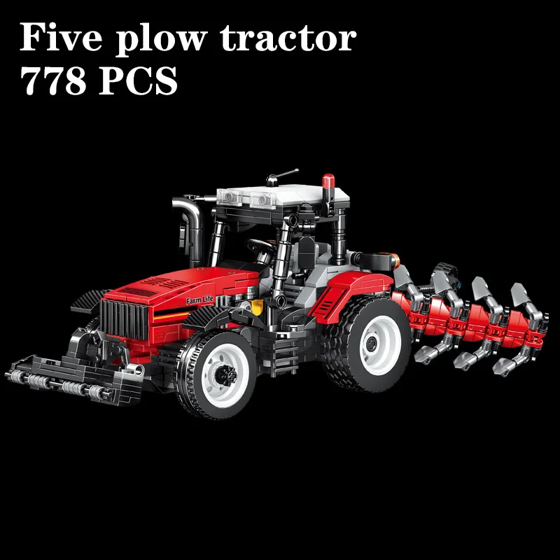 รถแทรกเตอร์เกษตรกรพร้อมรถพ่วง รถบรรทุกเก็บเกี่ยว ชุดตัวต่อโมเดลรถบรรทุก เครื่องมือที่สะดวกสำหรับการก่อสร้างในเมือง ของเล่นเด็ก ของขวัญ