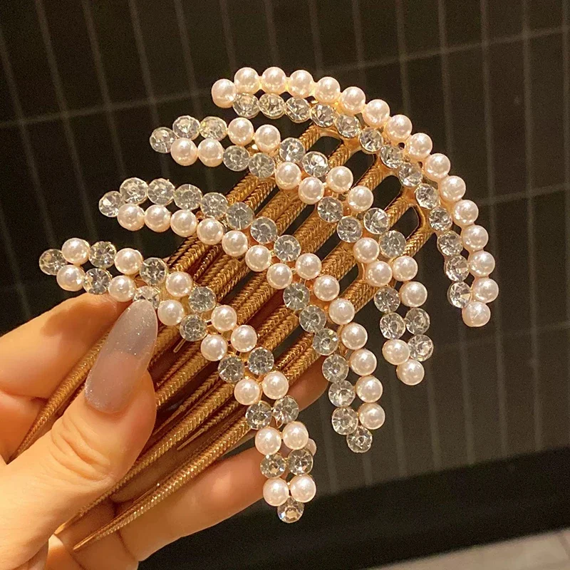 Elegant Zircon Hair Combs Women Luxury Pearl Crystal Hairpin Clips Rhinestone Wedding Bridal Hairclaw Jewelry Accessories Gifts