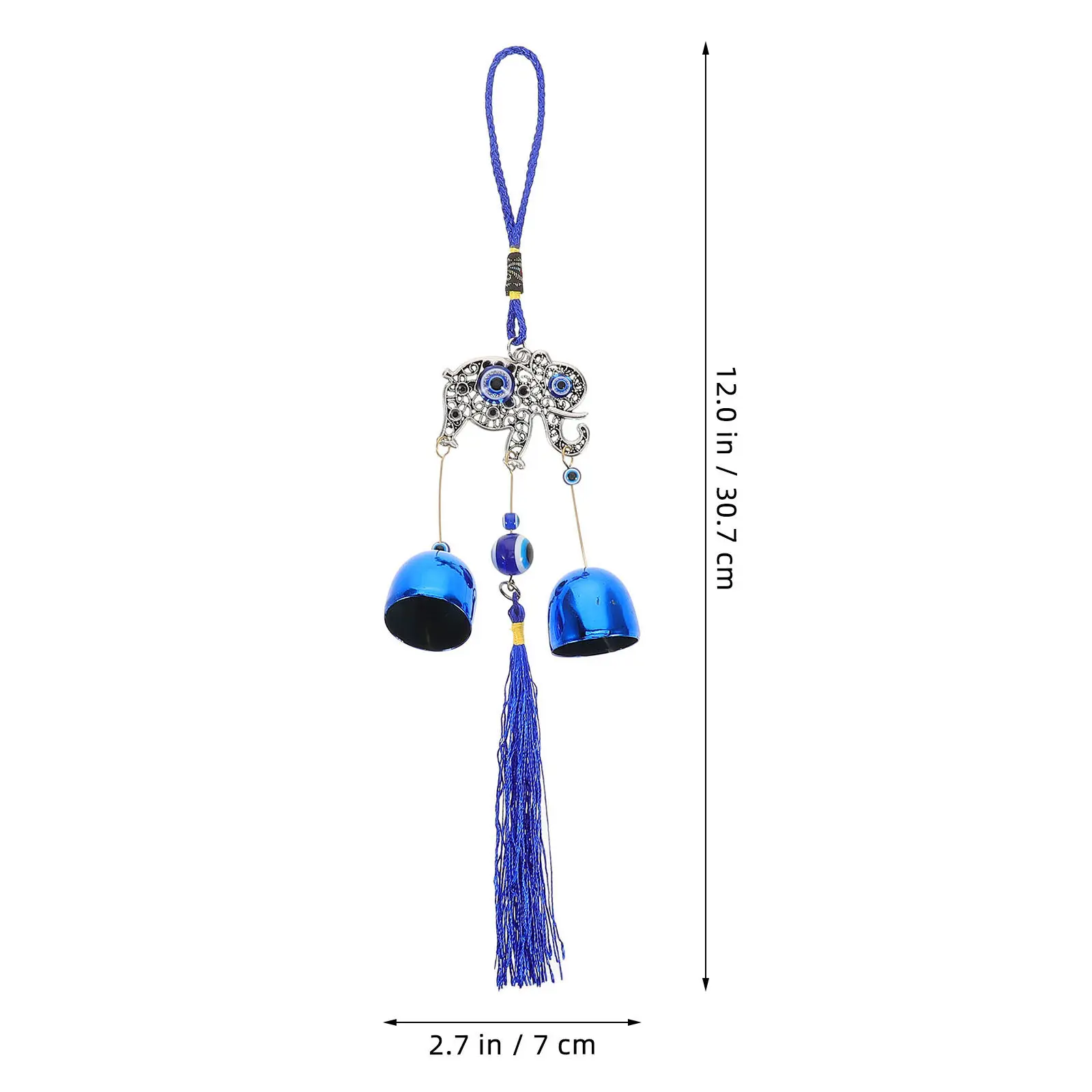 Metal Evil Eye Car Hanging Ornament Blue Eye Design with Swinging Tassel Wind Chime for Vehicle Interior Feng Shui Decor