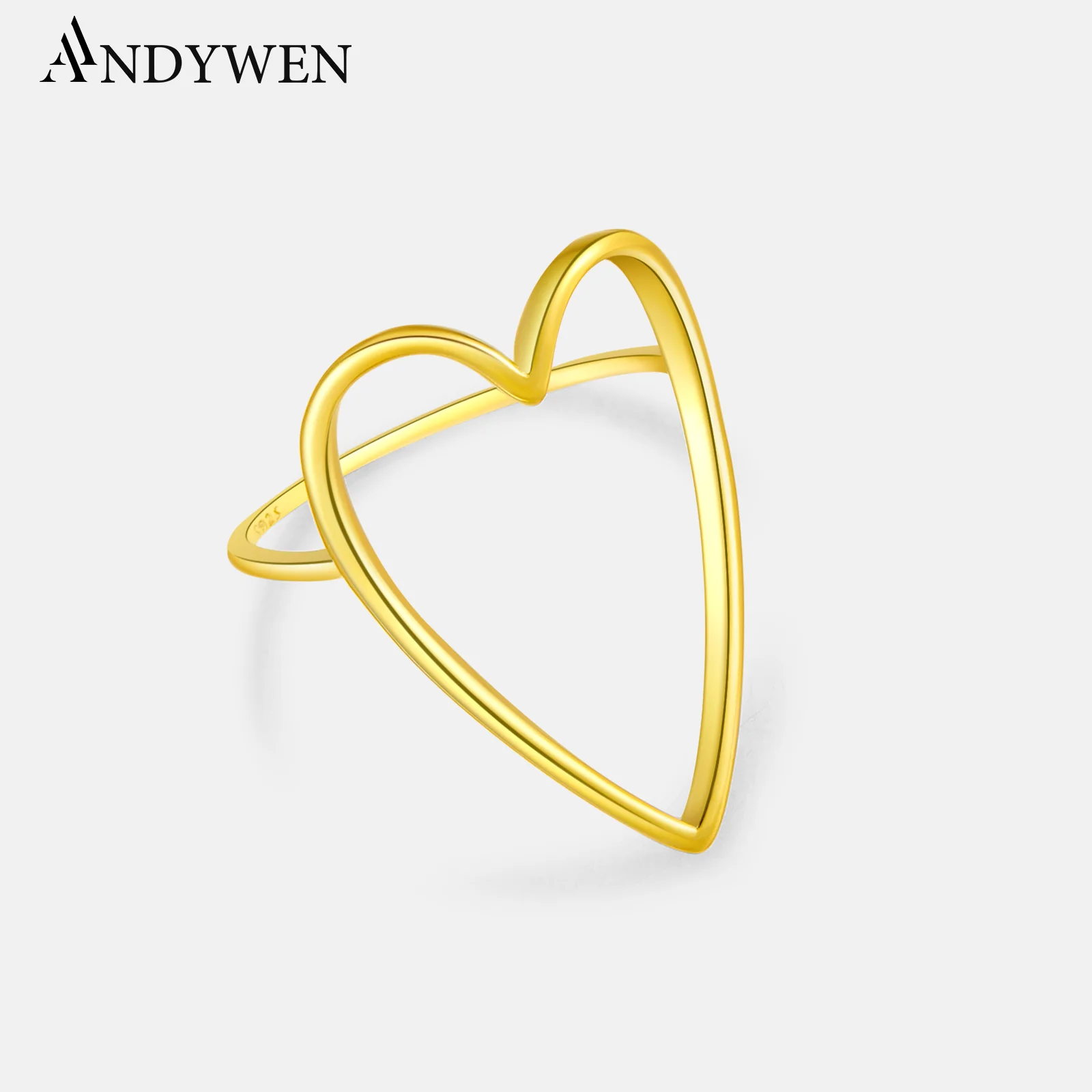 ANDYWEN 100% 925 Sterling Silver Big Love Plain Heart Ring Women Slim Definite Women Thin Luxury Fine Jewelry Spring Jewels