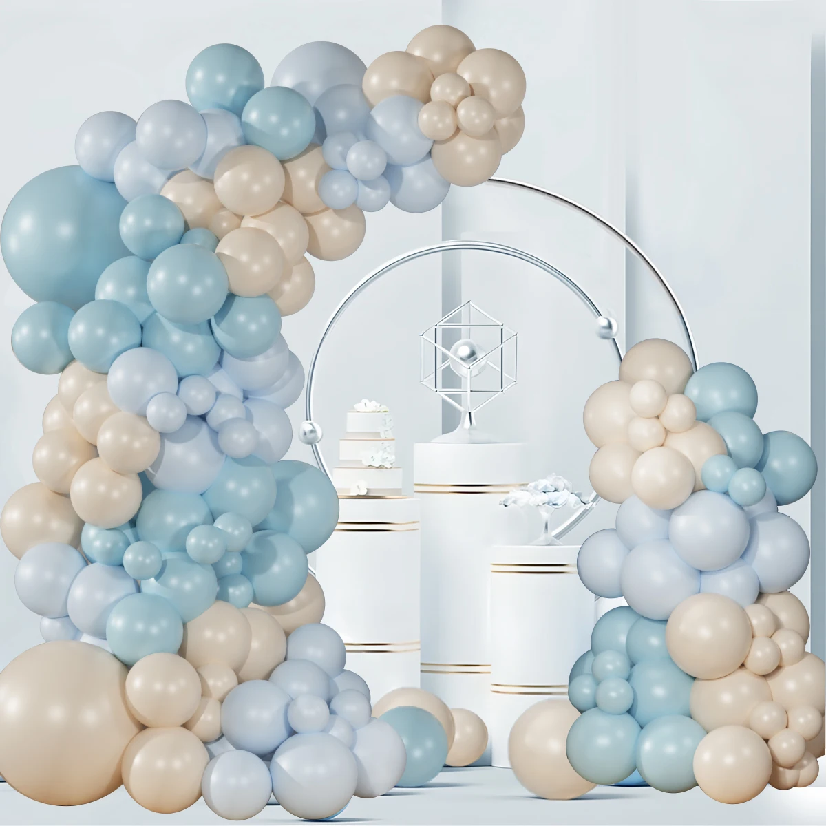 طقم قوس بالون أزرق جارلاند زينة حفلات أعياد الميلاد السعيدة بالونات قصاصات استحمام الطفل بالون ديكور الزفاف Globos #4