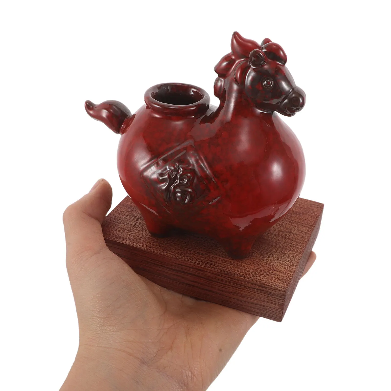 

Small Ceramic Bud Vase Chinese New Year Flower Vase Vintage Pottery Horse Zodiac Decoration Table Ornament Fu Character 2026
