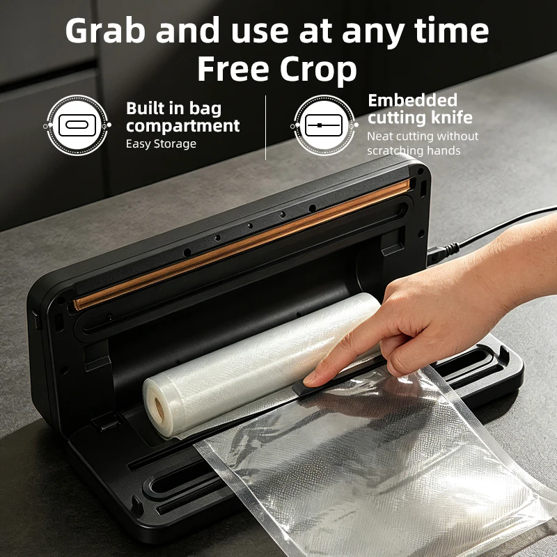 New Popular Roll‑Type Vacuum Sealer Machine, Home Automatic Dry Wet Mode Food Sealer With Built‑in Cutter For Food Preservation view 2