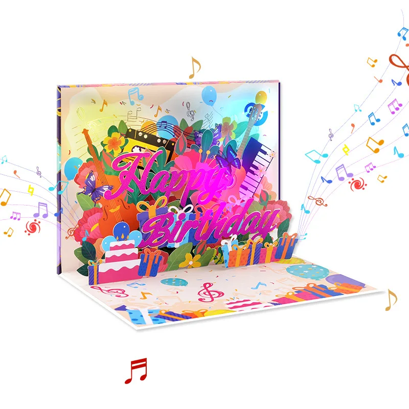 

2026 Новая открытка на день рождения с музыкой и светом, выдвижная музыкальная открытка на день рождения, 3D музыкальная открытка на день рождения Цветочный букет с днем рождения
