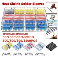 50/100/300/400/500/600/800/1200 PCS Solder Seal Wire Connector Kit Heat Shrink Butt Connector Kit Waterproof  Wire Connectors