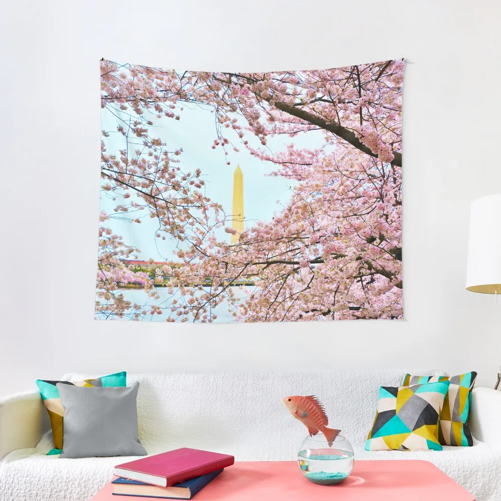 

Cherry Blossoms and Washington DC Monument Tapestry Cute Room Decor Aesthetic Room Decors Wall Decor Hanging Custom Tapestry