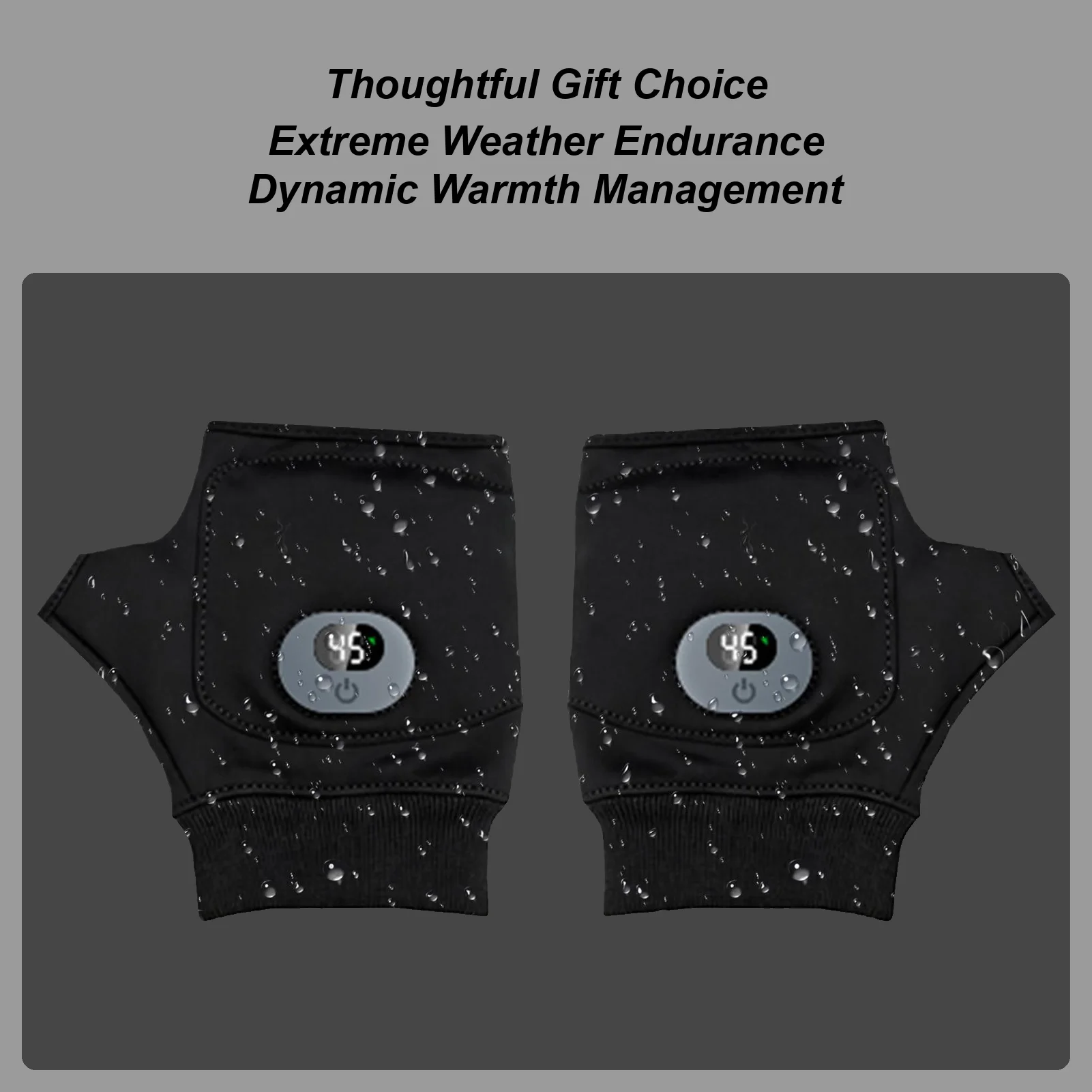 

Heated Gloves Rechargeable 3 Levels Digital Display Fingerless Thermal Gloves Outdoor Electric Warming Mitten For Winter Camping