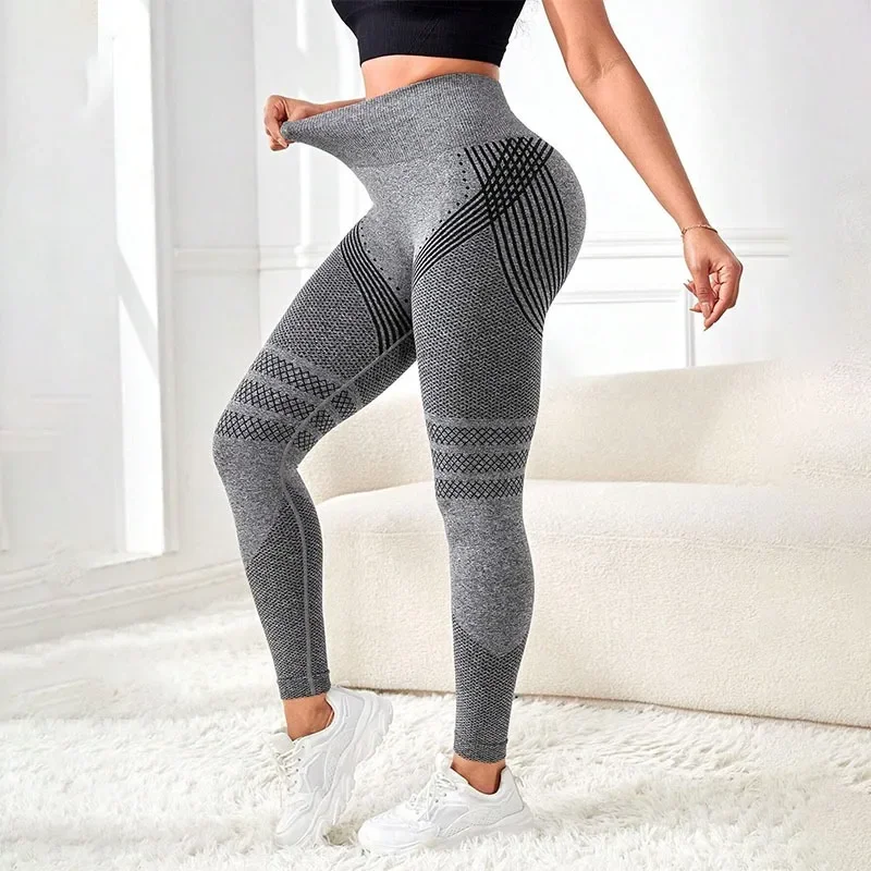 Nahtlose Strick-Leggings für Damen, elastische Strumpfhosen mit hoher Taille, Fitnessstudio, Training, Hip-Lift, schnell trocknend und atmungsaktiv, Fitness-Yoga-Hose